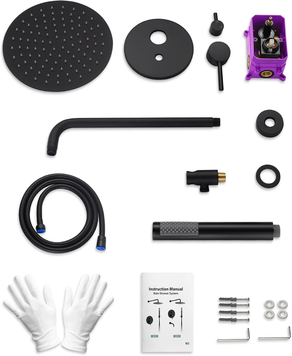10 Inch Round Shower Faucet Set, High Pressure Rainfall Shower Head and Handheld Sprayer Combo, Matte Black