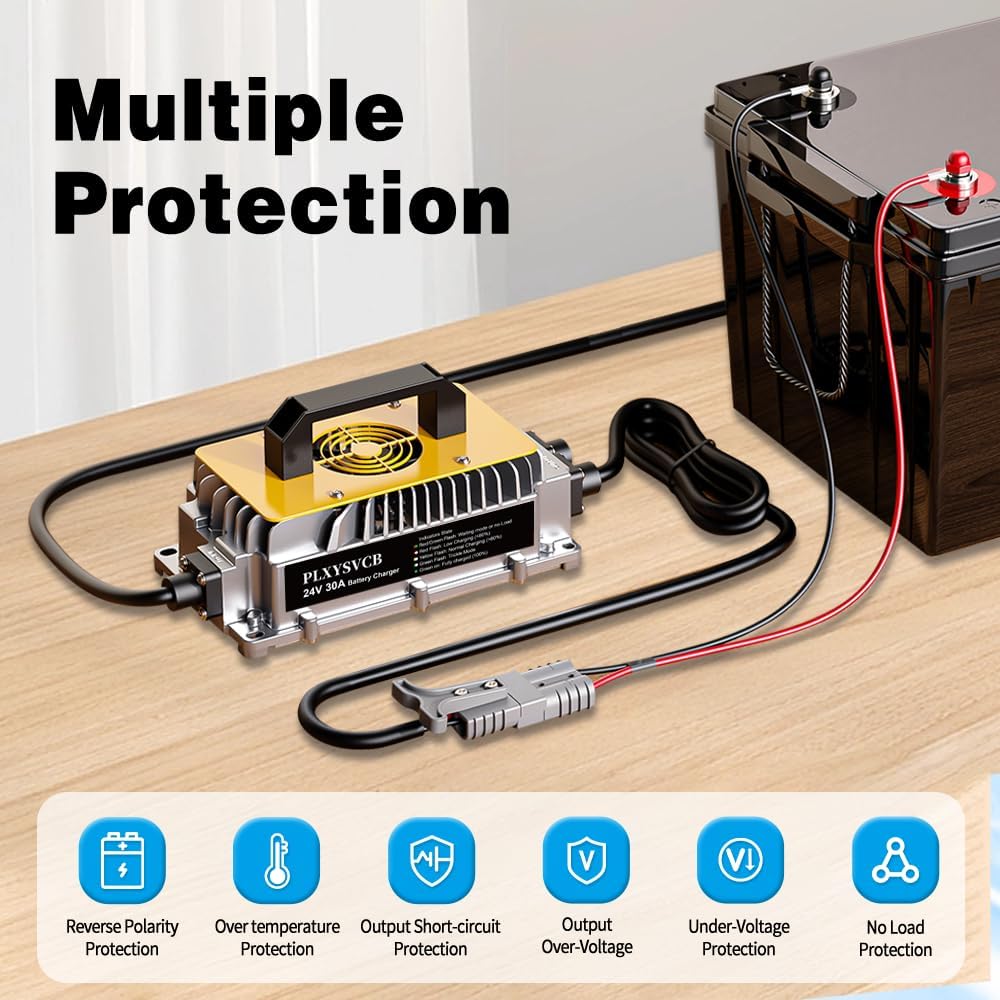 Forklift Battery Charger 24V 30A, 24V 30A Smart Trickle Charger, 24 Volt Battery Charger for Lead-Acid/AGM/Gel Batteries, Suitable for Pallet Jack, Lawn Mower, Floor Scrubber, Golf Cart