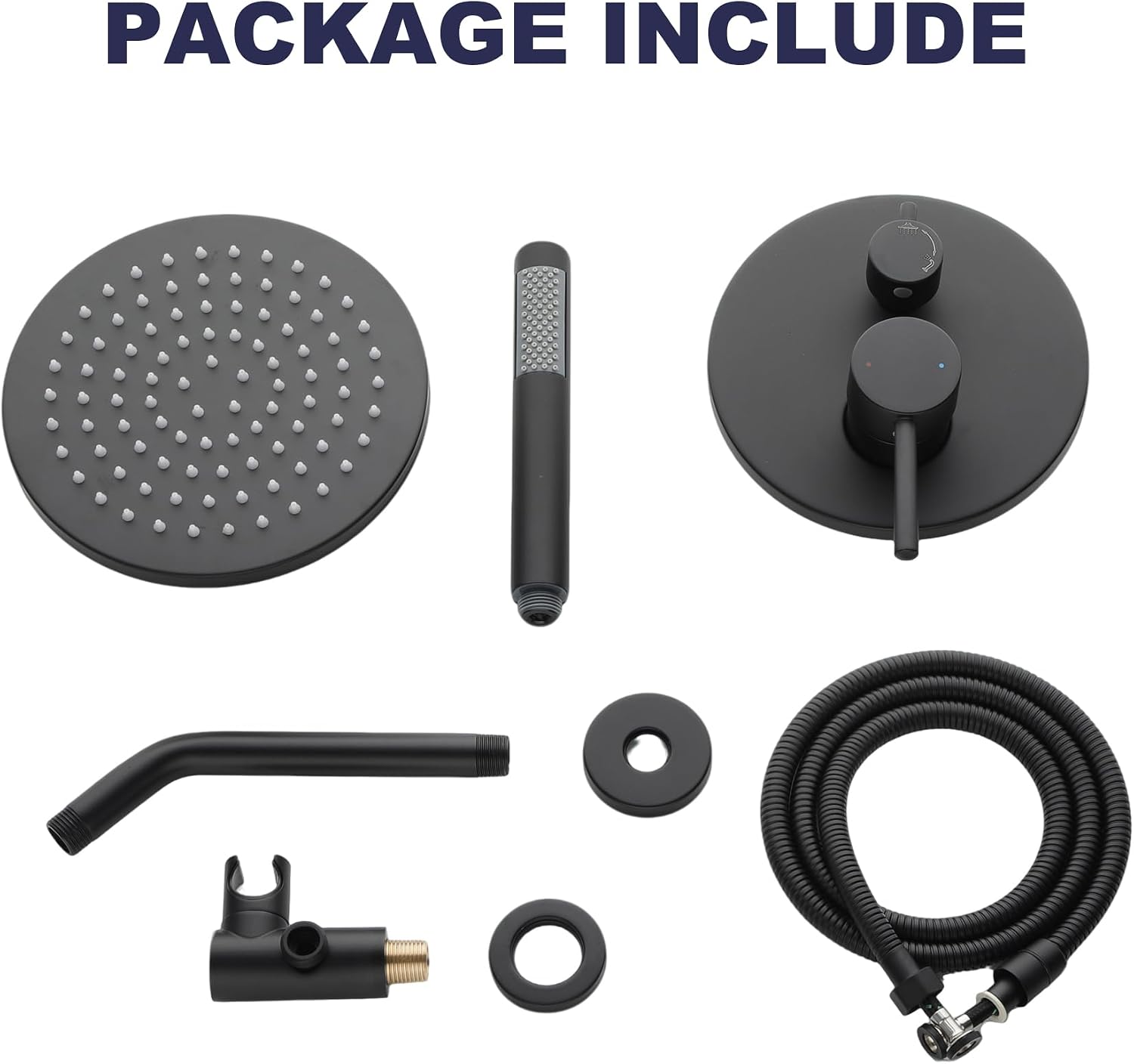 Shower System, Black Shower Faucet Set, 8' Rainfall Shower Head and Handheld Spray Combo, Round Shower Head and Handle Set with Valve and Trim Kit, Matte Black