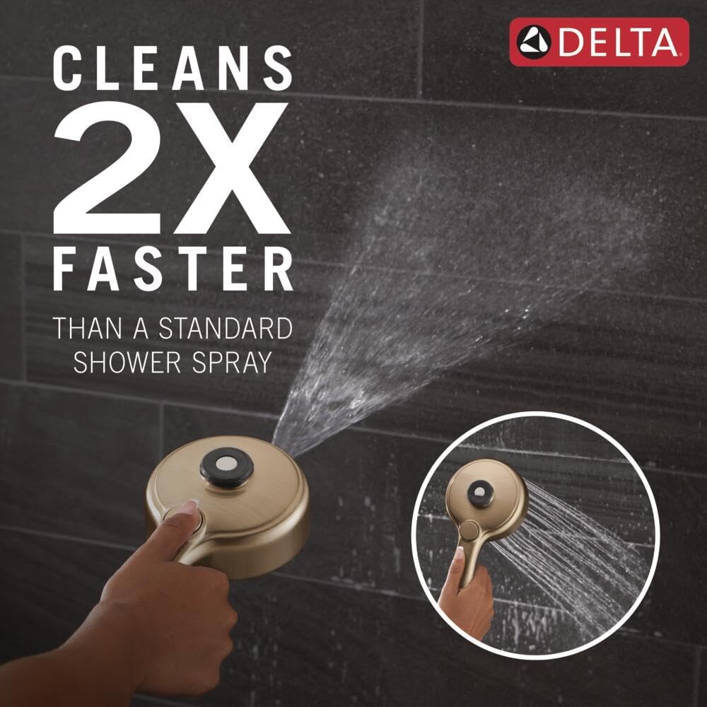 Delta 6-Setting PivotPro 3-in-1 Combination Shower Head with ProClean Spray, Brushed Gold Round Shower Head Rainfall with Handheld Spray, 1.75 GPM, Champagne Bronze 75648CZ
