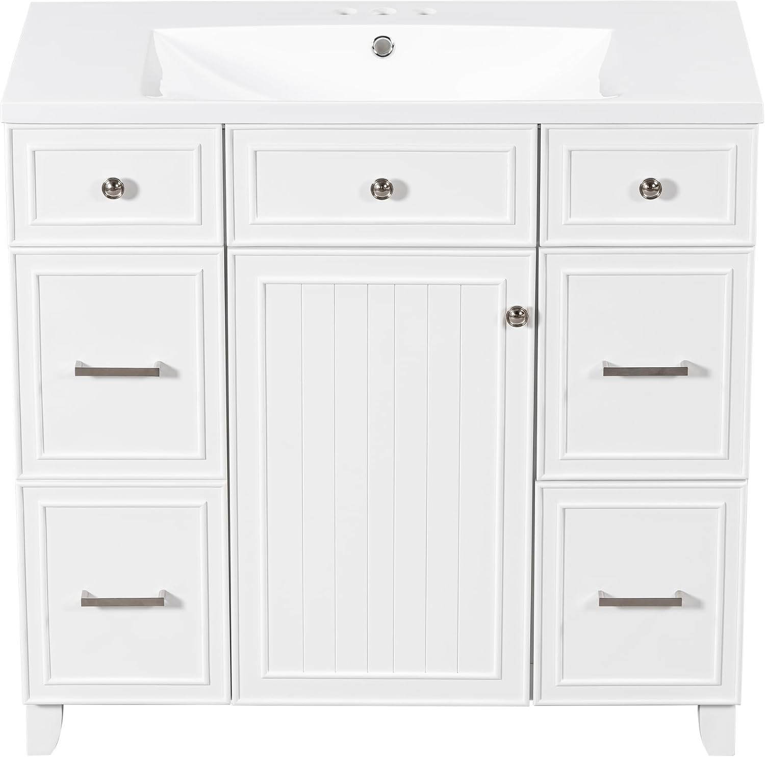 LUMISOL 36' Bathroom Vanity with Sink Top, Modern Bathroom Vanity with 3 Drawers & Cabinet, Solid Wood Bathroom Cabinet with Undermount Basin, White