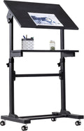 Mount-It! Portable Standing Desk with Wheels, Rolling Mobile Laptop Desk, Height Adjustable Sit Stand Workstation (41.3″–50″), Small Compact Mobile Lectern Podium for Home Office, Classroom & Training