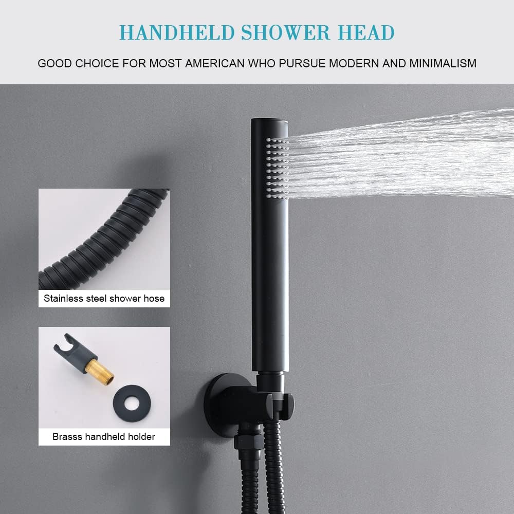 TIPOK Black Shower System with Tub, Matte Black Shower Faucet has 12 Inch Rain Shower Head Bathroom Shower Head System Set include Valve and Tub Set