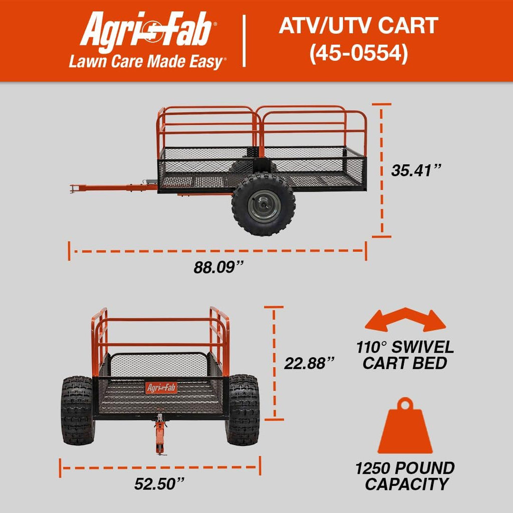 Agri-Fab 45-0554 1250lb Capacity Steel Swiveling / Dump Cart / Utility ATV/UTV Cart, 18 inch x 9.5 inch All Terrain Pneumatic Tires