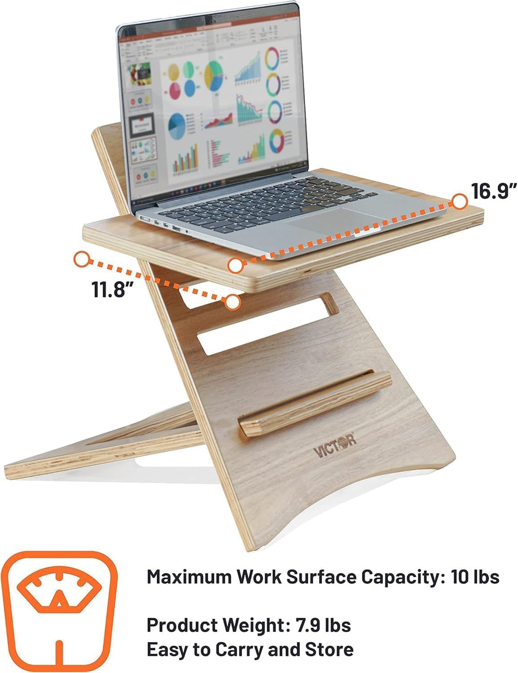 Victor DC150A High Rise Collection Acacia Wood Adjustable Laptop Stand, Brown, Portable, Fast Assembly, Perfect for Dorms/Bedrooms/Small Offices