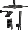 Shower Faucet Set, Matte Black Shower System with Rain Shower and Handheld Bathroom Rainfall Ceiling 12 Inch Shower Set with Valve
