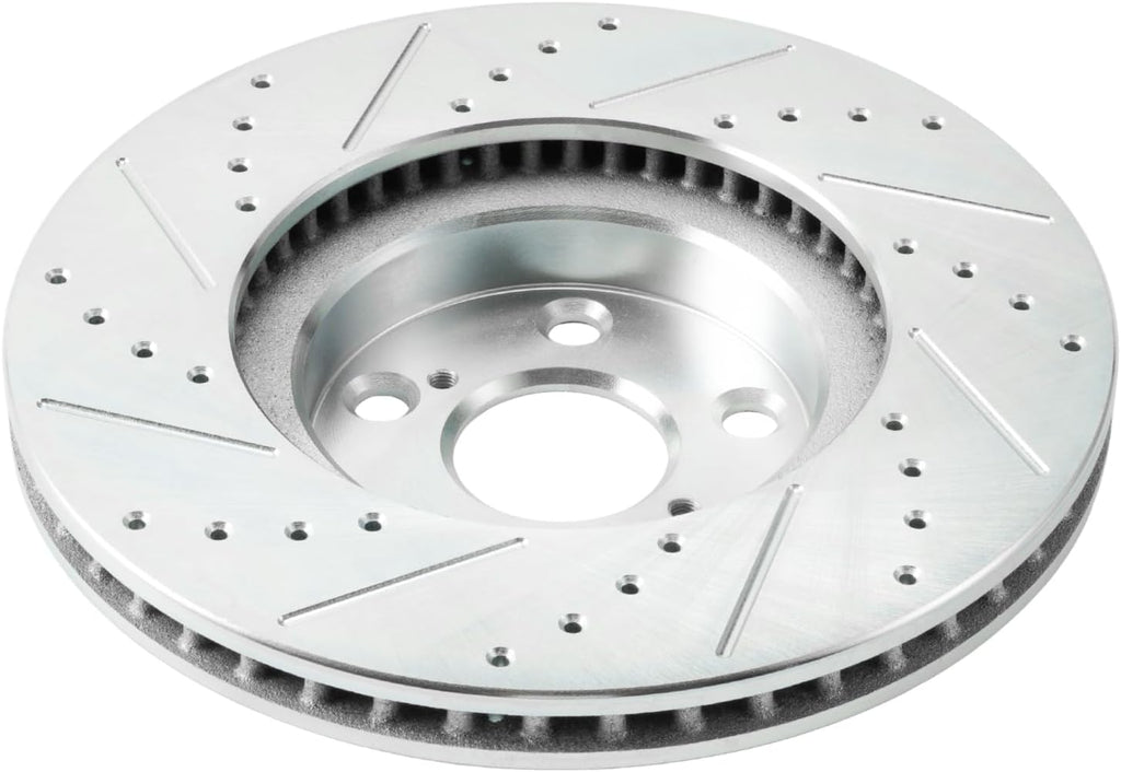 KAX Front Rotors and Brake Pads kit for Toyota Corolla Matrix Pontiac Vibe, Drilled and Slotted Disc Brake Rotor Ceramic Brake Pads Replacement (#31270+D923, 10.82inch, 274.9MM)