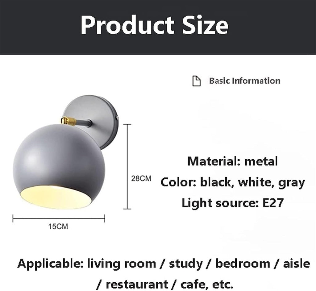 Wall Lamp Modern Black Reading Wall Light, Wall Lamp for Bedroom with Wrought Iron Lamp Shade, Indoor Globe Wall Sconce, Adjustable Hanging Bedside Wall Lamps, Lighting Fixture for Hallway Basement Fa
