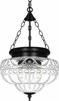 3-Light Matte Black Pendant Lights with 12In Floral Glass, Penant Lighting Fixture with Adjustable Chain, Vintage Pendant Lights Kitchen Island, Hanging Light Fixtures for Dining Room Entryway, E26*3