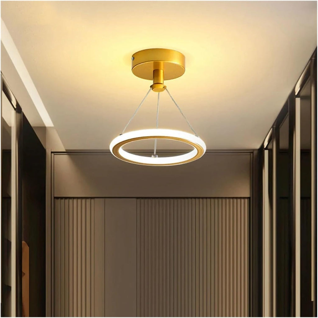 Modern LED Chandelier Lights Energy Saving Wrought Iron Chandelier Circle Ceiling Hanging Lamp Kitchen Bedroom Lighting Fixture(Gold)