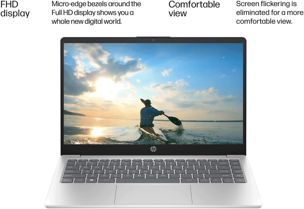 HP 14' FHD Ultra Light Student Laptop, Intel 4-Core N200 Processor, 16GB RAM, 1TB SSD +128GB UFS, 1 Year Office 365, Backlit Keyboard, Wi-Fi 6, Webcam, HDMI, Type-C, Windows 11, w/BWE Accessories