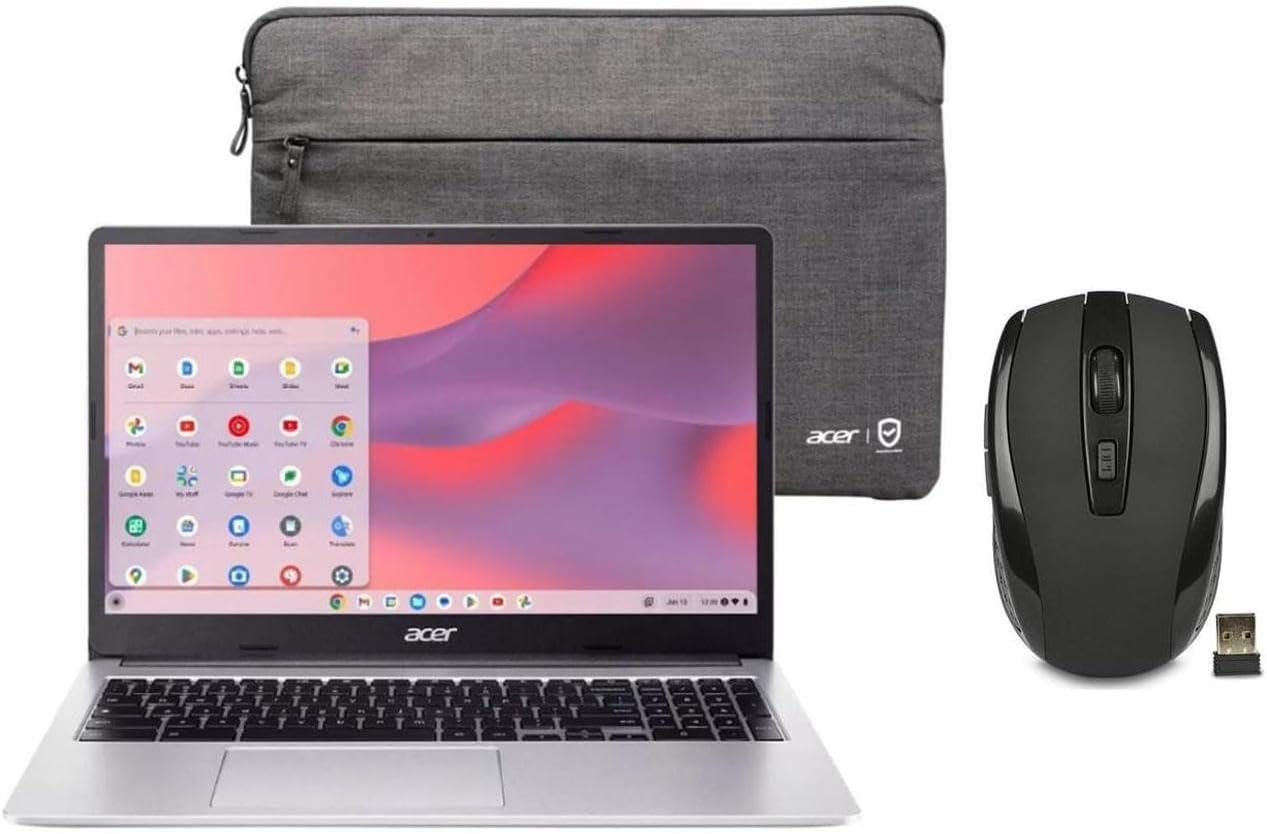 acer Chromebook 315 15.6' HD Laptop | Intel Pentium N6000 1.1GHz|Intel UHD Graphics | 720p Webcam | Sleeve | Silver | 4GB RAM | 128GB SSD | Chrome OS | Bundle with Wireless Mouse