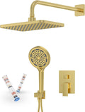 Brushed Gold Shower System Set - Complete with Valve Kit, Rainfall & Filtered Handheld Shower Head spray, Modern Bathroom Fixtures