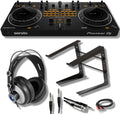Pioneer DDJ-REV1 DJ Controller Bundle with Adjustable Laptop Stand for DJ's, Monitoring Headphones, Essential Cables and StreamEye Polishing Cloth