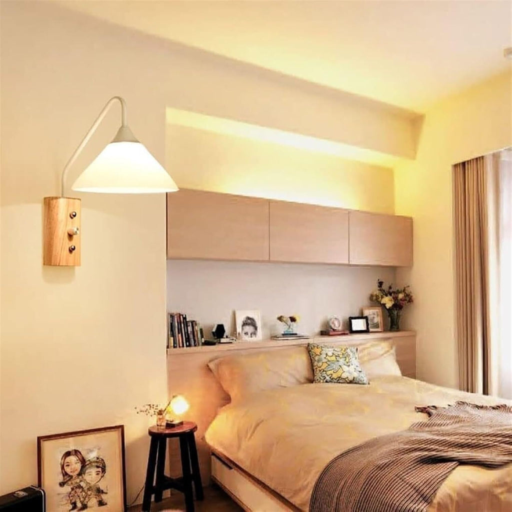 Wall Lamp Modern Minimalist Wrought Iron Wall Sconce with Switch Nordic Black Wall Light Indoor Lighting Reading Light Fixture Mid Century Wood Wall Lamp for Living Room Cloakroom Aisle Porch Decor(Li