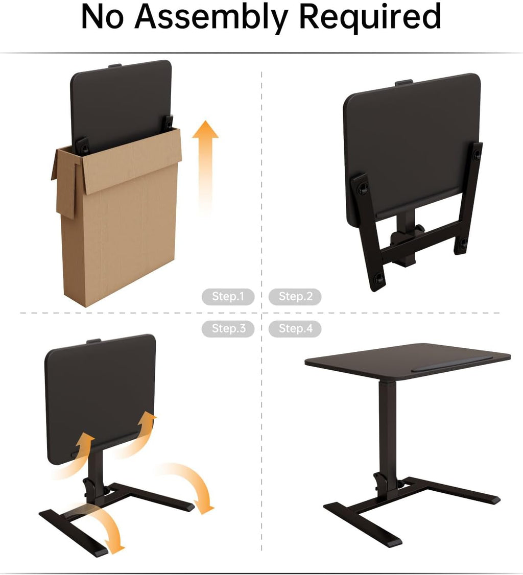 alawooder 25 Inch Mobile Folding Desk - No Assembly, Pneumatic Sit-Stand, 29-42' Height Adjustable Rolling Laptop Desk with Hidden Wheels, 0-90° Tilt Top for Home Office, Craft & Study
