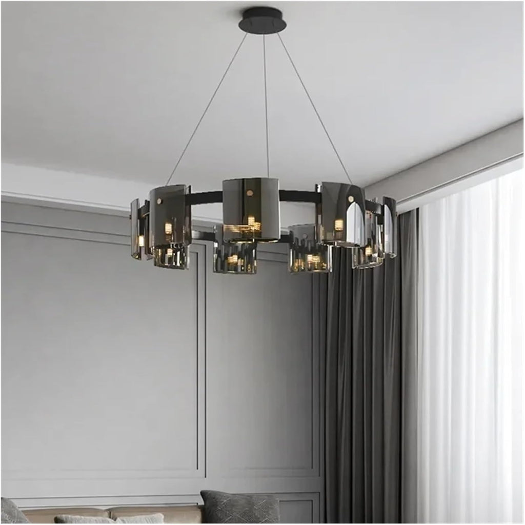Matte Black Glass Led Chandelier for Dining Living Room Bedroom Kitchen Office G9 Lighting Fixture Wrought Iron Pendant Lamp,Dining Light Fixtures