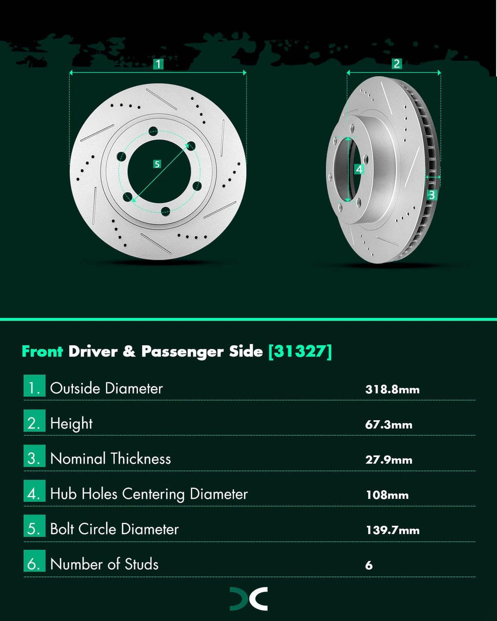 SCITOO Brake Kits - (2) Front Drilled and Slotted Brake Rotors (4) Ceramic Pads for 2003-2009 for Toyota 4Runner,2007-2014 for Toyota FJ Cruiser,2005-2018 for Toyota Tacoma