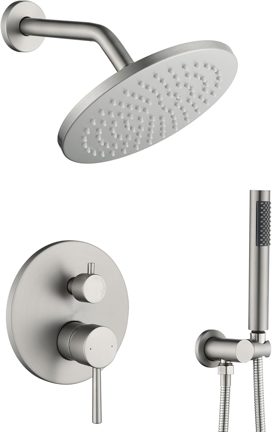 Shower System, Shower Faucet Set, 8' Rainfall Shower Head and Handheld Spray Combo, Round Shower Head and Handle Set with Valve and Trim Kit, Brushed Nickel