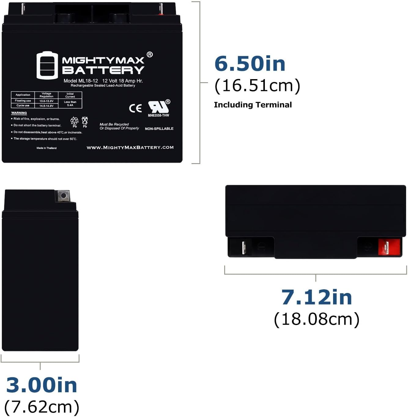 Mighty Max Battery ML18-12 - 12V 18AH Replacement Battery for DR Power Field Mower 10483 104837-4 Pack