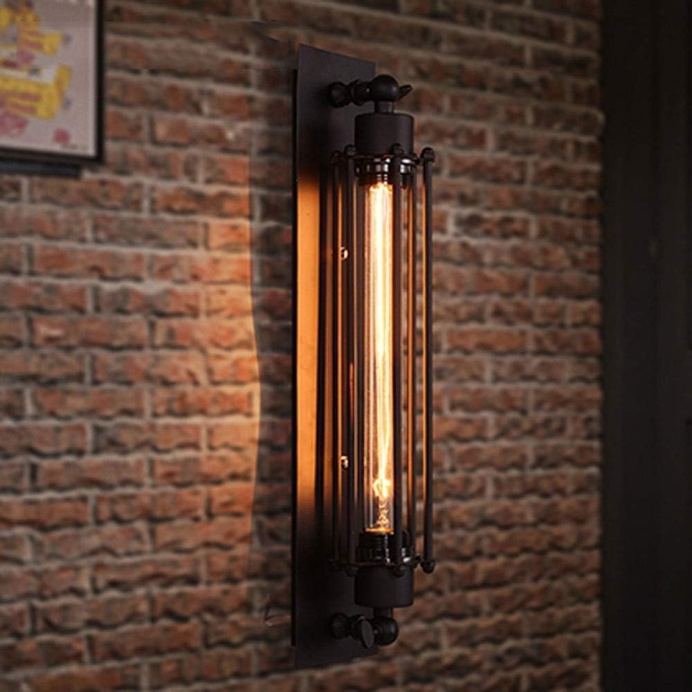 Industrial Loft Indoor Wall Sconce Lighting Retro Wind Wrought Iron Flute Lamp Light Fixture E27 Lantern(Black)