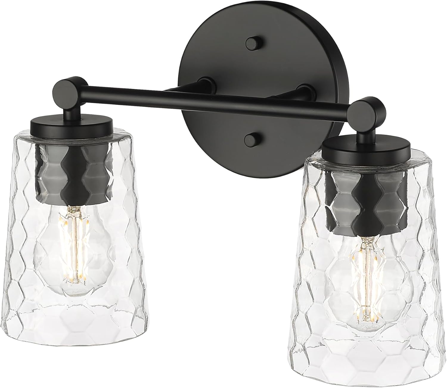 ML Lighting | Ashli Collection | 9232-MB | 2 Light Vanity in Matte Black Finish with Clear Honeycomb Glass Shade | Versatile Design That adds High-End Texture and Elegance to Your Bathroom