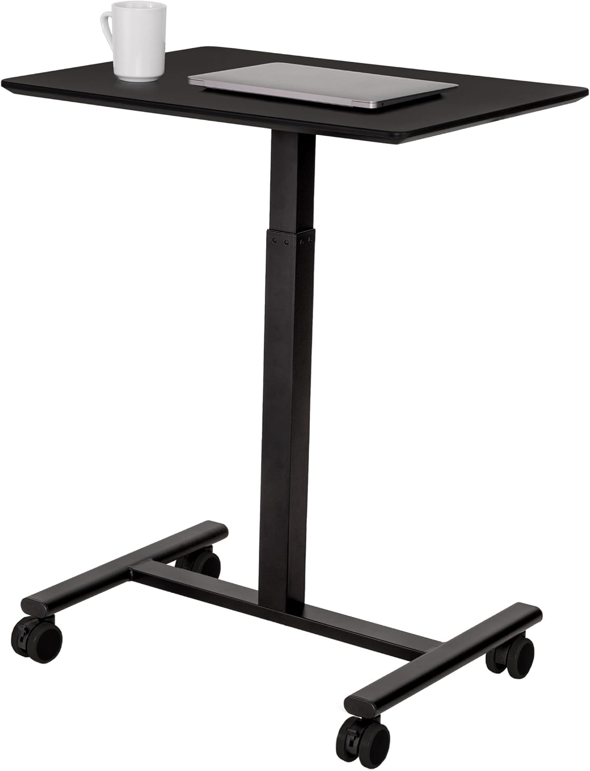 Seville Classics Airlift Height Adjustable Pneumatic Laptop Sit Stand Desk Mobile Rolling Cart, Computer Workstation for Home Office, Classroom, Black, 25.6' Desktop