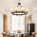 Modern Black Antique Wrought Iron Chandelier White Linen Shades Chain Hanging Lamp,Chandelier LED Ceiling Light