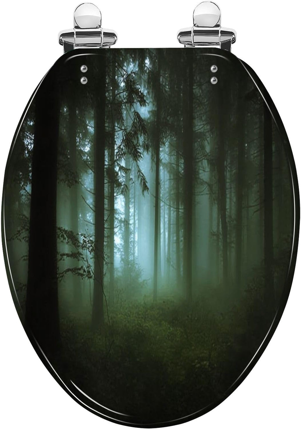 Elongated Toilet Seat green forest fog morning Resin Toilet Seat Slow Quiet Close Lid with Quick-Release Hinges Cover Bumpers Easy to Clean Install