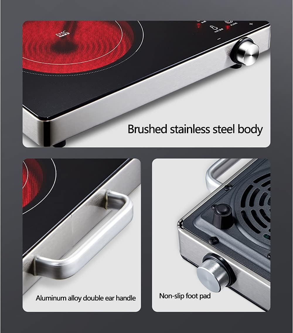 2200W Electric Induction Countertop Burner with 2 Handle LCD Sensor Touch Timer 6 Power Induction Burner for Cooking Induction Cooktop