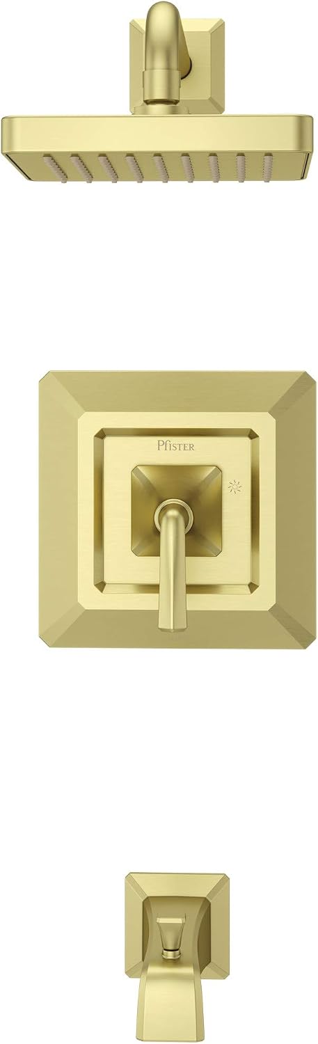 Pfister, LG89-8FEBG, Park Avenue Single Handle Tub and Shower Trim Package with Single Function Rain Shower Head, Brushed Gold
