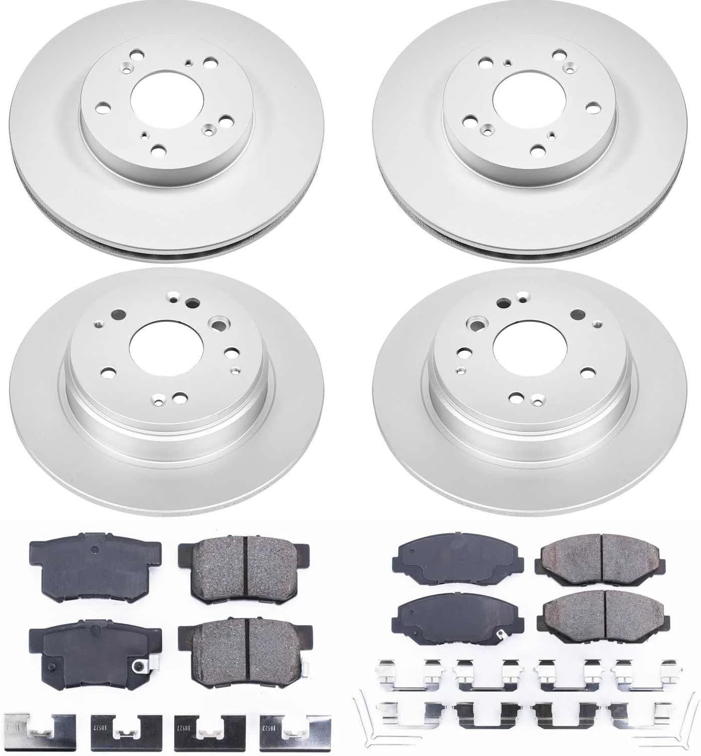 PowerStop Front and Rear Brake Kit for Honda Element 2003-11 - Fully-Coated Disc Rotors with Z17 Ceramic Brake Pads Replacement, CRK5389