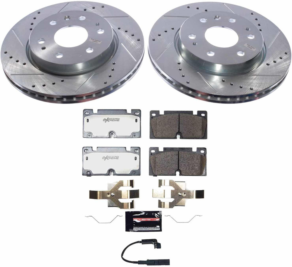 PowerStop Front Brake Kit For Chevrolet Colorado 2023-24, GMC Canyon 2023-24 - Truck & Tow Carbon Fiber Ceramic Brake Pads & Drilled and Slotted Rotors Replacement, K9200-36