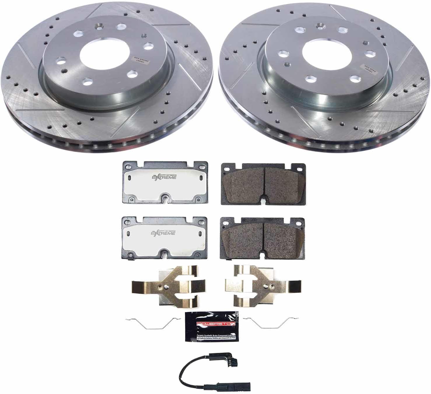 PowerStop Front Brake Kit For Chevrolet Colorado 2023-24, GMC Canyon 2023-24 - Truck & Tow Carbon Fiber Ceramic Brake Pads & Drilled and Slotted Rotors Replacement, K9200-36