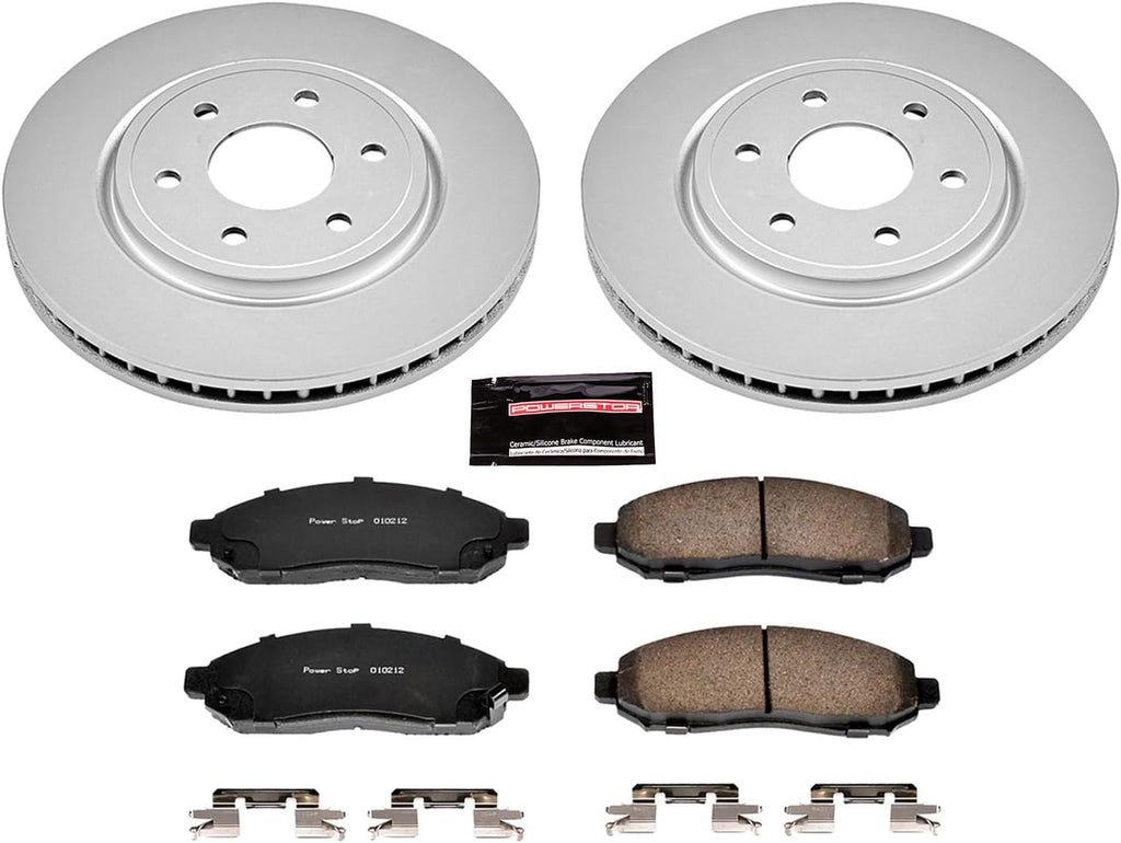 PowerStop Front Brake Kit for Nissan Frontier 2005-15 |Pathfinder 2005-12 |Xterra 2005-15 |Suzuki Equator 2009-12 - Fully-Coated Disc Rotors with Z17 Ceramic Brake Pads Replacement, CRK142