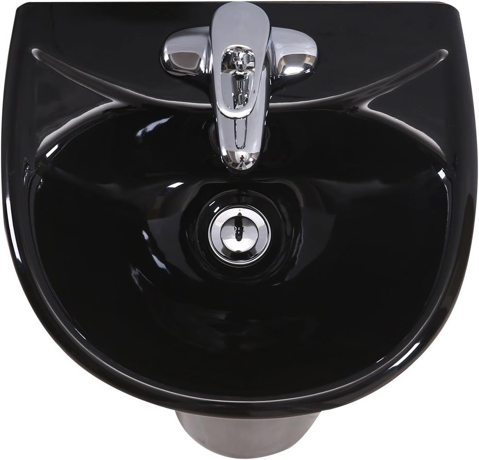 Renovators Supply Manufacturing Ondine 16' W x 34' H x 14.5' Proj. Glossy Black Pedestal Sink, Vitreous China, with Overflow and 4 in. Centerset Faucet Holes