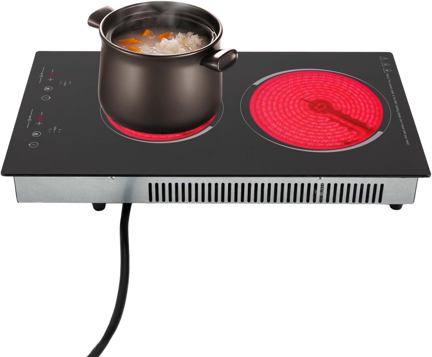2 Burners Electric Cooktop, 20inch Built-in Electric Stove Top Electric Hot Plate Cooktop with Touch Control, 9 Power Levels, Hot Plate Electric Stove Top Burner for Kitchens
