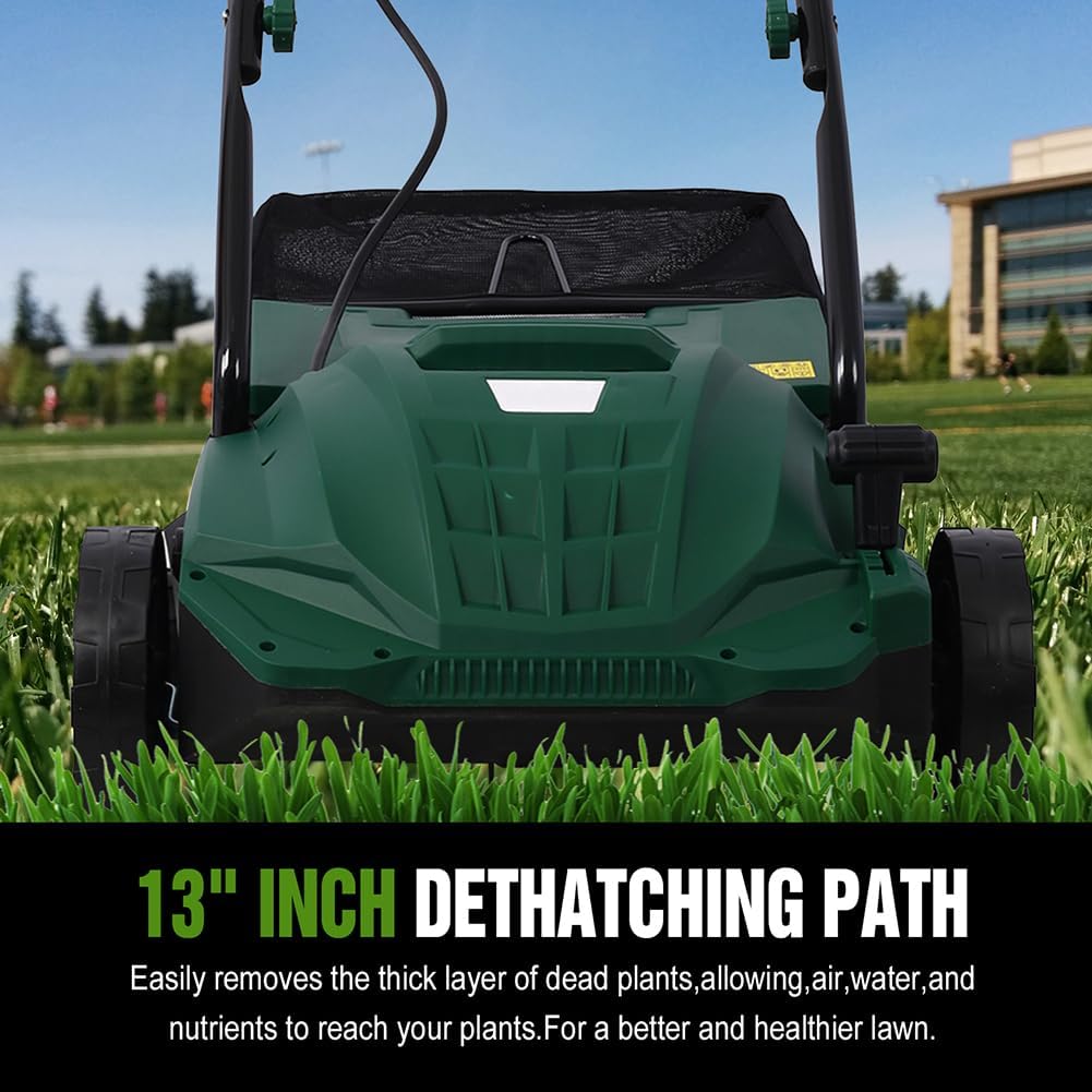 2 in 1 Electric Lawn Dethatcher Scarifier 13-Inch 12 Amp Garden Scarifier with 31.7QT Removable Collection Bag for Lawn Main