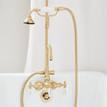 Signature Hardware 953100-6027P Gooseneck Wall Mount Tub and Shower Conversion Kit with Tub Faucet, Shower Head, Hand Shower and 60' x 27' D-Shaped Shower Ring - Matte Black
