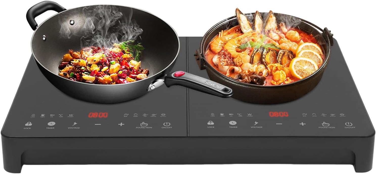 Double Induction Cooktop, 110V Electric Induction Cooktop with 2pcs 2000W Burners, LED Sensor Touch Energy-Saving Stove Top with Child Safety Lock & Timer