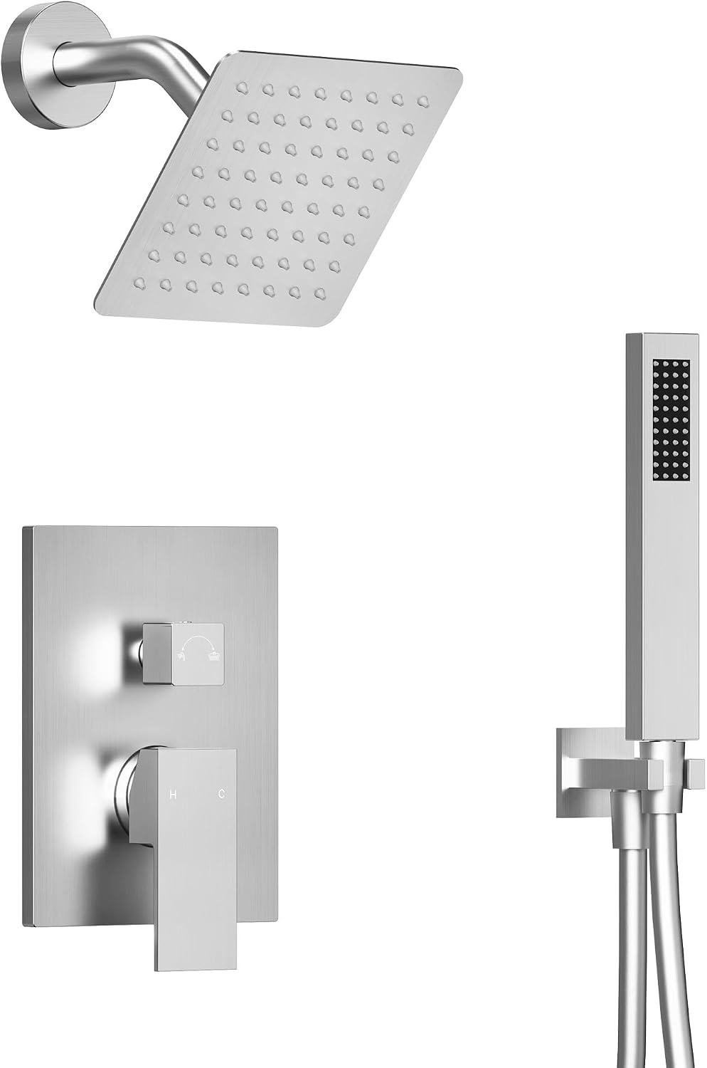 6' High-Pressure Shower System with Handheld Spray, Wall Mount Bathroom Shower Faucet Set with Valve (Brushed Nickel)