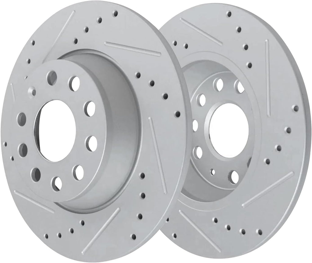 Detroit Axle - Brake Kit for Volkswagen 2010 Jetta 2009-2011 Eos 2009-2010 Audi A3 Quattro 11.34' inch Front and 11.10' inch Rear Drilled and Slotted Disc Brake Rotors Ceramic Brakes Pads Replacement