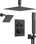 Ceiling Mount 12' High-Pressure Rainfall Shower Faucet, Dual Rainfall Shower Head System with Valve (Matte Black)