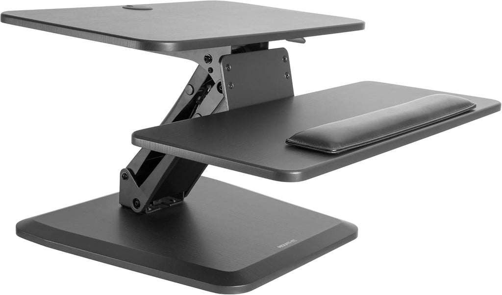 Mount-It! Compact Standing Desk Riser, Height Adjustable Desktop Sit Stand Workstation with Gas Spring, Tabletop Stand Up Desk with Keyboard Tray, Black