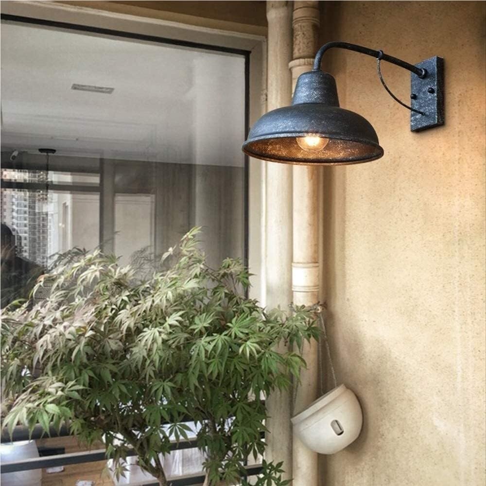 Industrial Farmhouse Wall Sconces American Style Vintage Wall Lighting Fixtures with E26 Sockets Outdoor Wrought Iron Wall Lamps for Balcony Garage Barn Garden(Silver Gray)