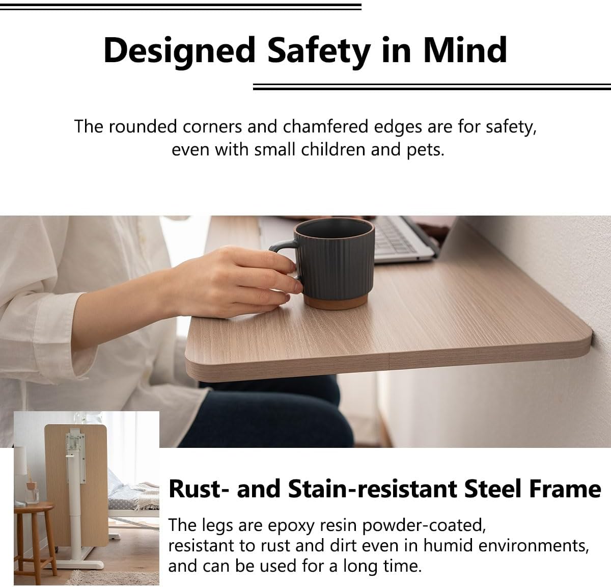 EMOOR Foldable C-Shaped Lifting Side Table Ciudad (Natural), Height Adjustable Space-Saving Metal Frame Bedside Sofa Couch Stand End Table Laptop Desk Snack