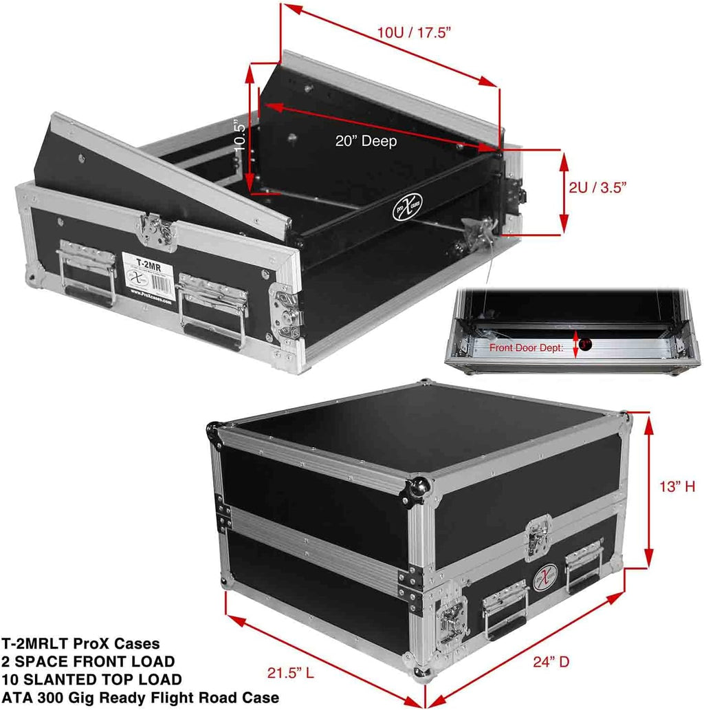 ProX Cases T-2MRLT 2U Rack x 10U Top Mixer DJ Combo Flight Case with Laptop Shelf