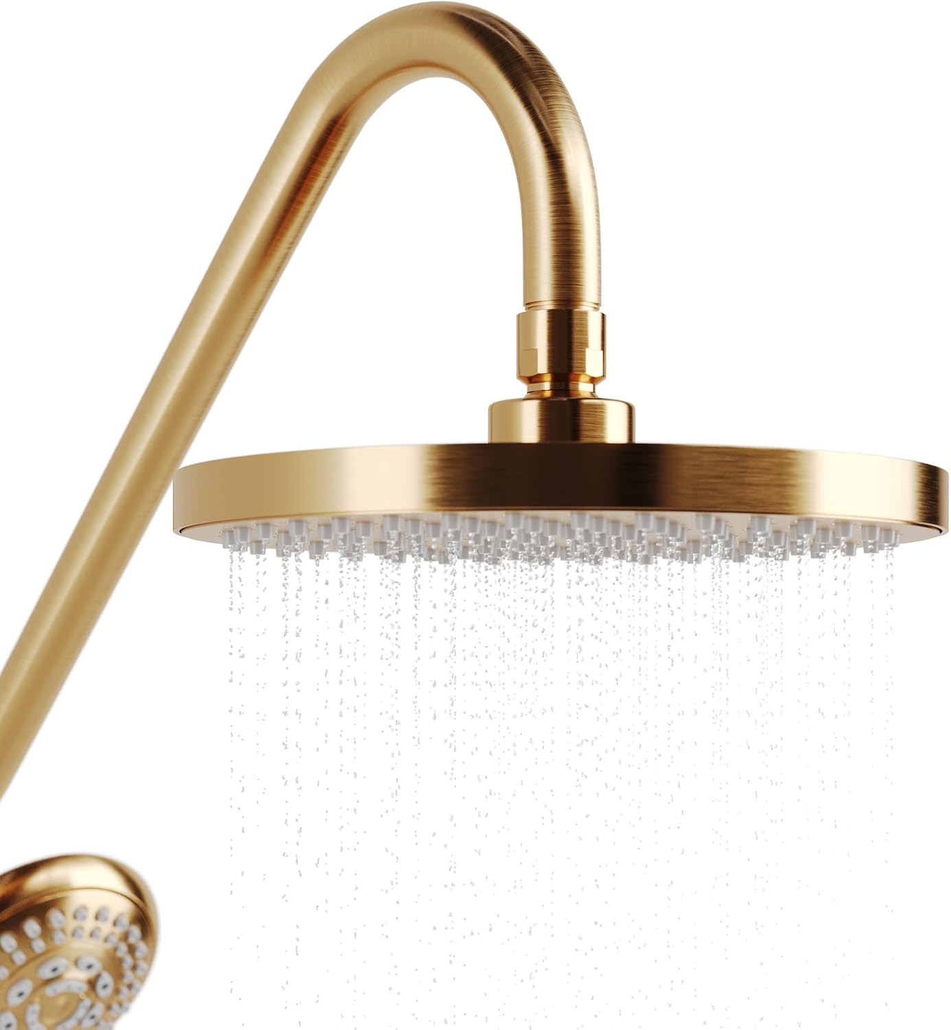 PULSE ShowerSpas Kauai III Brushed Gold Rain Shower Head with Handheld Spray - 2.5 GPM, 8' Showerhead, 5-Function HandShower, Adjustable Slide Bar - Shower Heads with Handheld Spray Combo