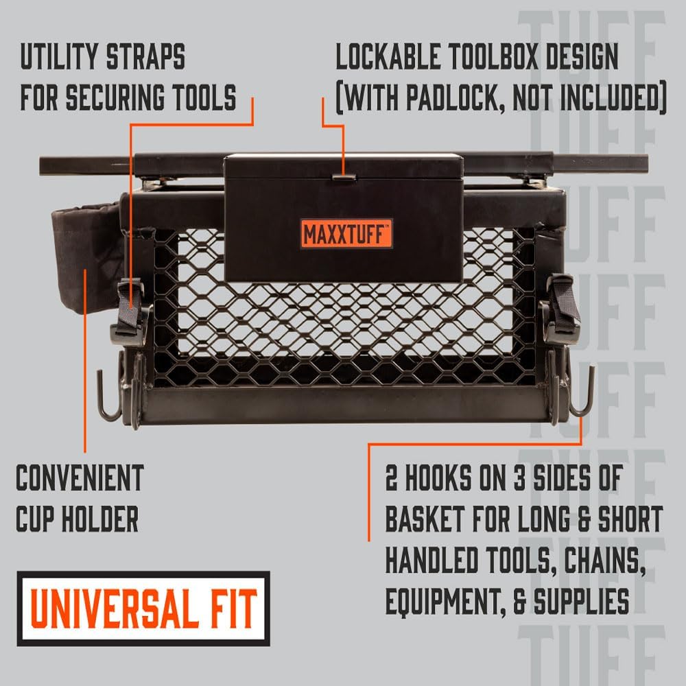 MAXXTUFF Heavy-Duty ROPSRIDER XHD Tractor Basket, Fits Most Tractor and Zero Turn Mower ROPS Bars, Model MTF100