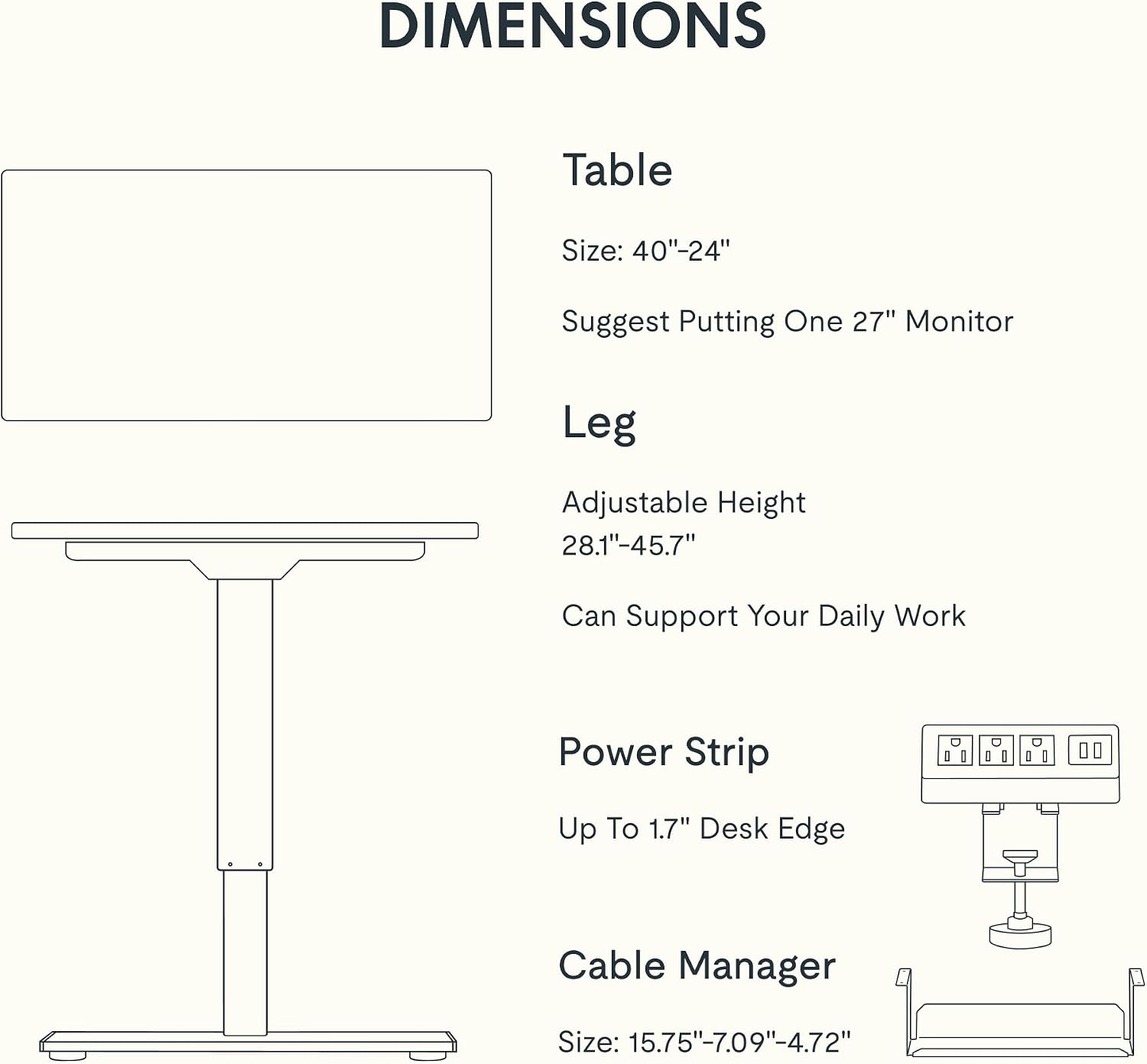 FLEXISPOT EN2 Whole-Piece Standing Desk with Clamp Power Strip, 40 x 24 Electric Stand Up Height Adjustable Desk with Cable Management (White Frame + 40' White Top)